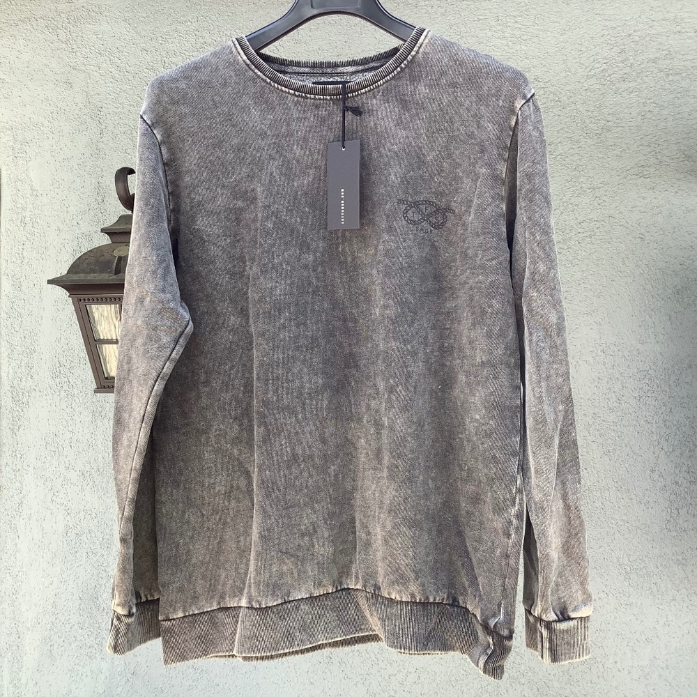 Mens XL - NWT Cotton On Crewneck Sweater “Banzai Reef” Charcoal Ash Grey Cotton